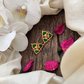 Vriksham Ethnic Gold Plated Kerala 3 Palakka Green & Pink Stud Earrings-G19904